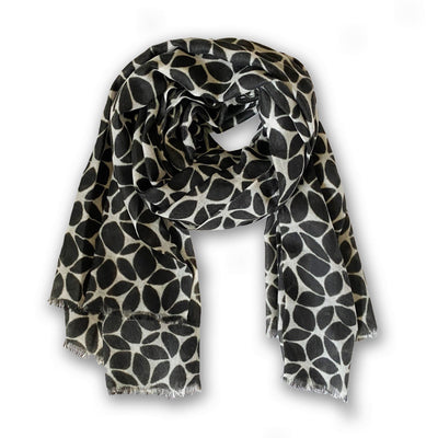 FELLER Scarves and Wraps Modern Leaves-Black/Nat / OS Highland Cashmere Wrap and Scarf